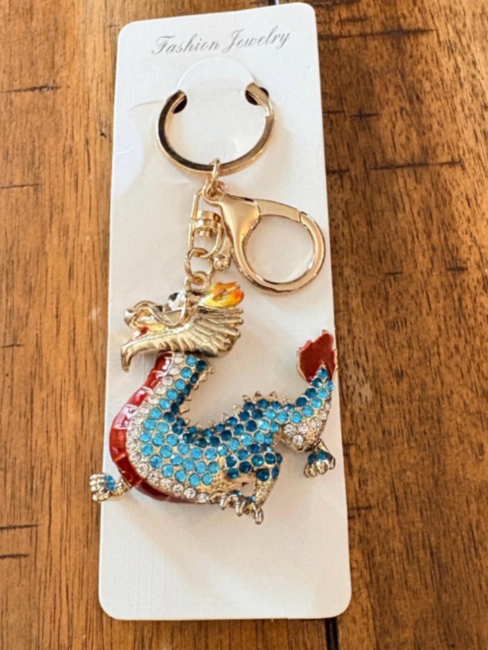 Dragon Keychain Charm with Blue Rhinestones